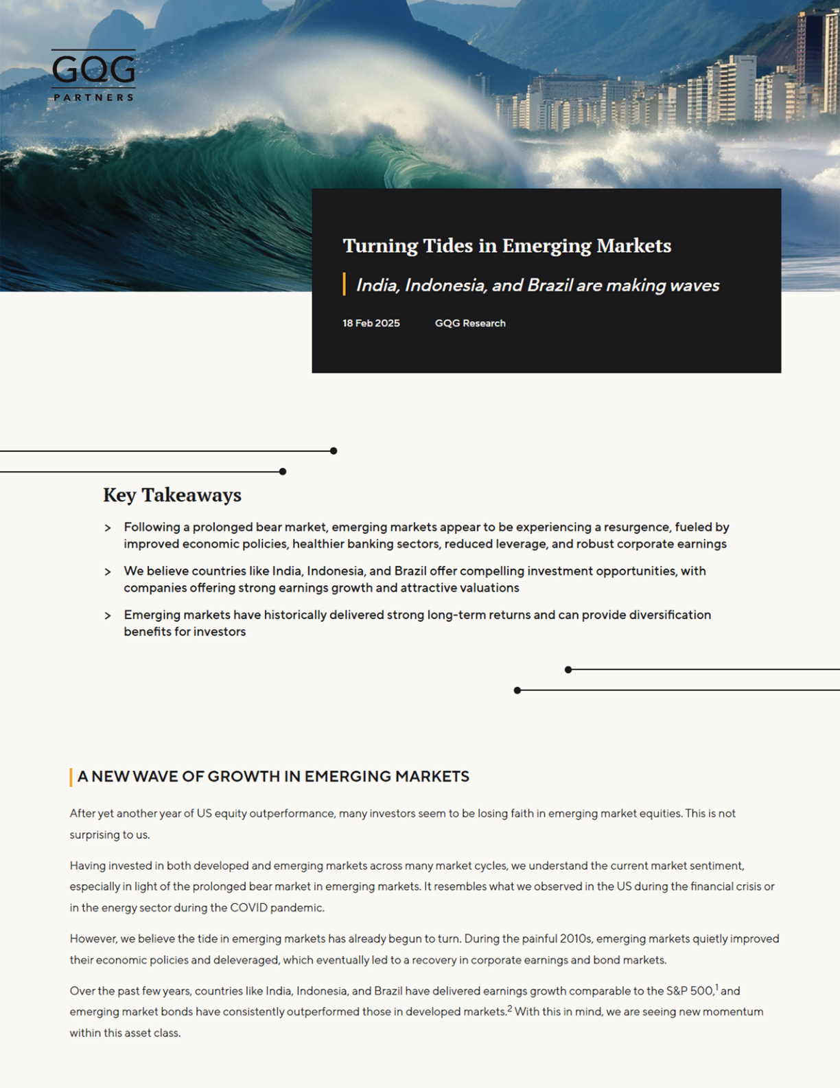 Turning Tides in Emerging Markets — portada del informe GQG Research, 18 Feb 2025
