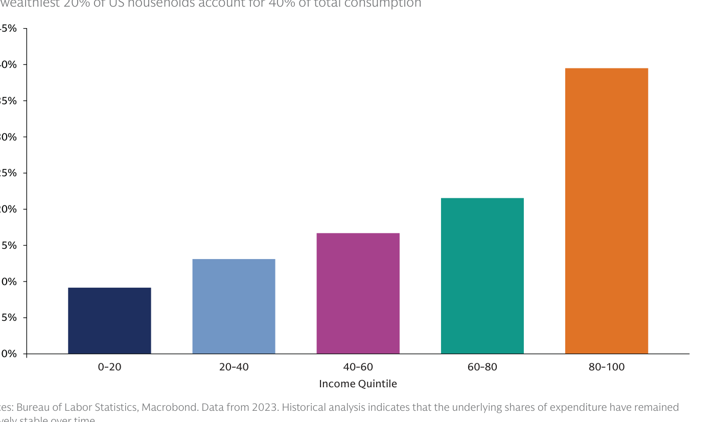 Reparto del gasto de consumo (consumption expenditure) por quintil de renta (income) en Estados Unidos, donde el 20% más rico concentra la mayor parte